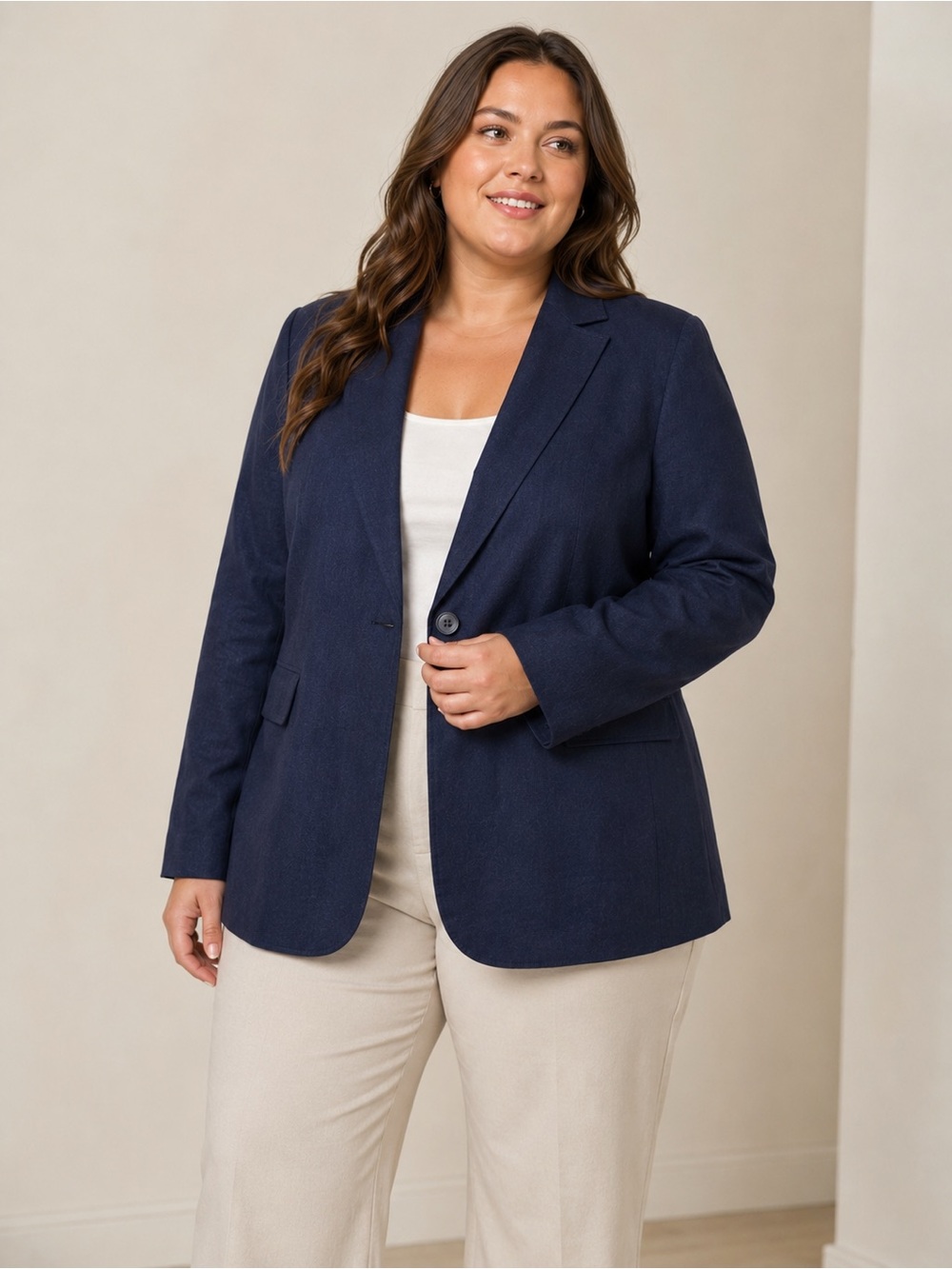 Talbots Petite Navy Linen Blazer Size 16P Nautical Style